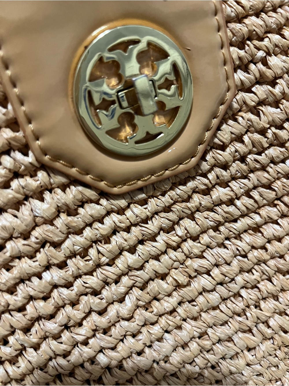 Tory Burch Woven Straw Tote with Gold Chain Handles - Tan - Picture 5 of 11